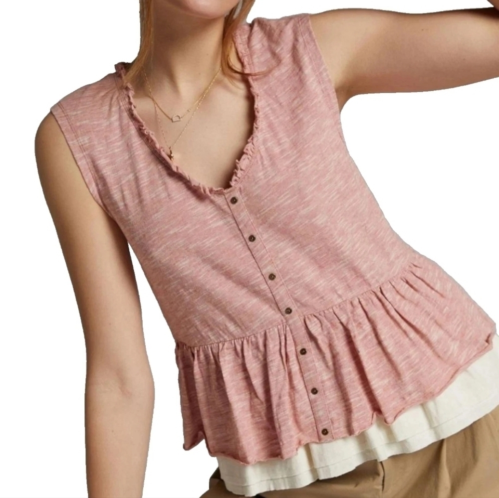 Pilcro Anthropologie Chrissy Scoop Neck Peplum Top